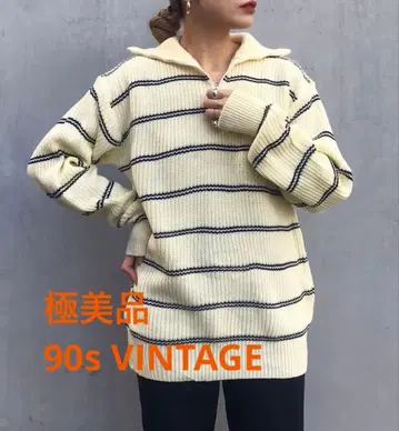 90s VINTAGE 하프 지퍼 스트라이프 니트 스웨터