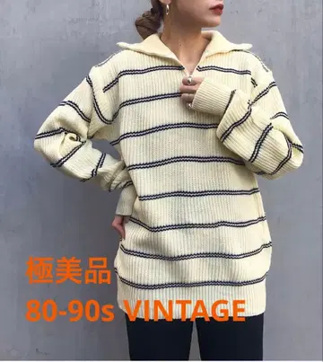 90s VINTAGE 하프 지퍼 스트라이프 니트 스웨터