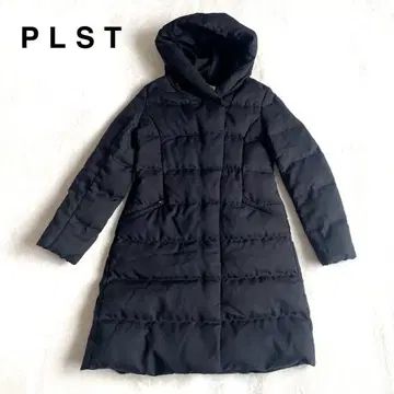 플라스테 후드 부착 다운 코트 페더 볼륨 컬러 블랙 S