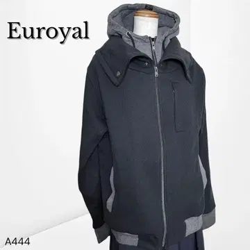 [ 유로 로얄 ] 후드 부착 지퍼 후드티 속기모 블랙 x 그레이 (LL)