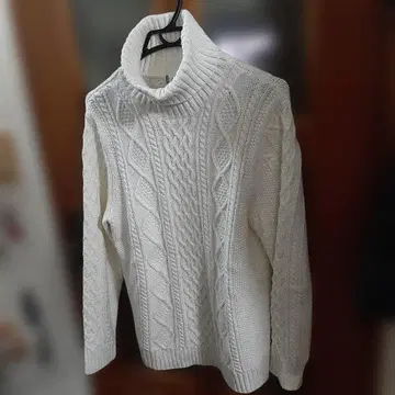 아침 할인 가격 인하 BROWNY 케이블 니트 터틀넥 L 화이트