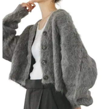 NOBLE 알파카 혼방 샤기 숏 가디건