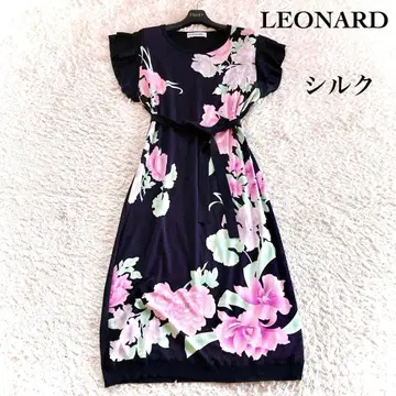 [최근 택] 레오나르 실크 100 보타니컬 꽃무늬 롱 원피스 벨트