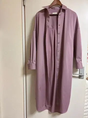 라운지 드레스 스모키 핑크 롱 자켓 겸 셔츠 원피스