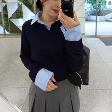 [ Chico ] 카라 부착 폴로 니트 네이비