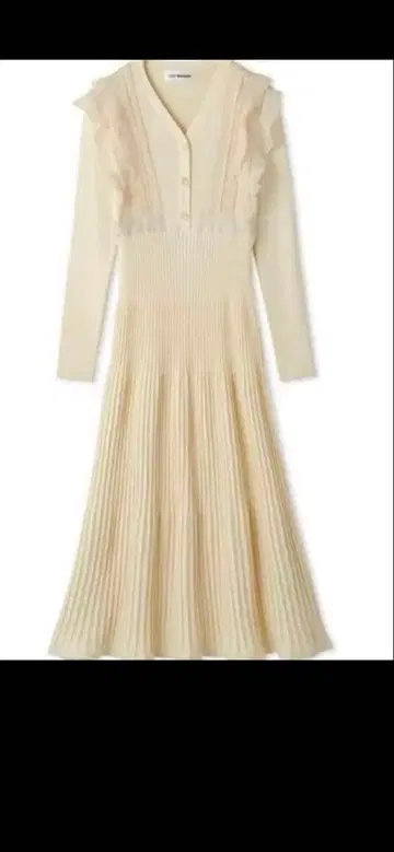 릴리 브라운 크림색 프릴 니트 롱 원피스