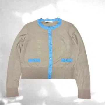 ANAYI 베이지 스카이블루 바이컬러 니트 가디건 타이 포함