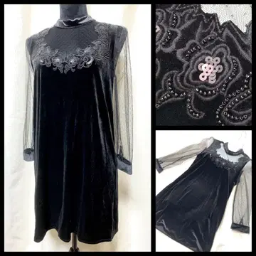 [ 미사용 ] 튤 비침 비쥬 벨로아 블랙 원피스