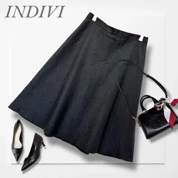 인디비 플레어 스커트 (L) 블랙 심플 오피스 포멀 성인 여성