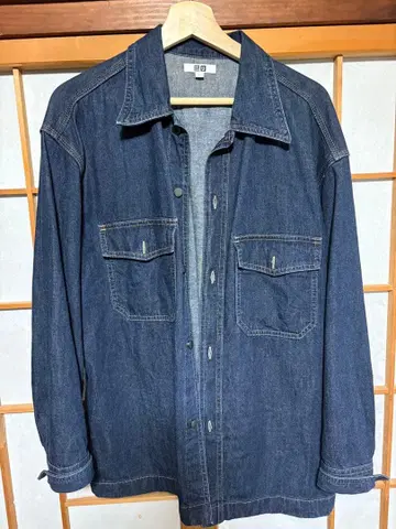 UNIQLO U 데님 긴팔 셔츠 짙은 블루