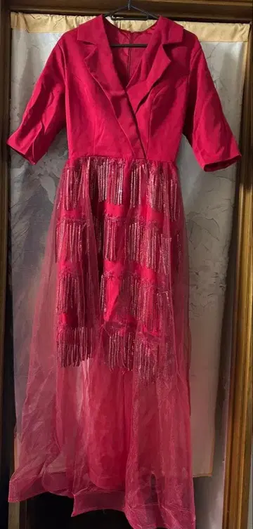 스팽글 빨간색 롱 드레스