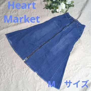 [ Heart Market ] 데님 플레어 스커트 더블 지퍼 M 사이즈