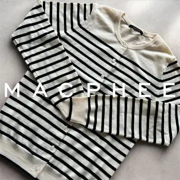 MACPHEE 아이보리 블랙 스트라이프 보더 가디건 울