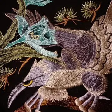 [ 아차츄무 무차차 ] 럭셔리 자수 꽃과 새 블랙