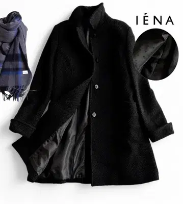 이에나 IENA 도트 안감 백벨트 A라인 롱 울 코트 블랙