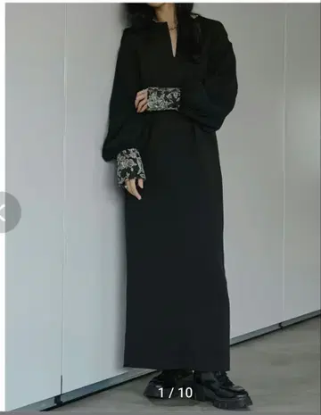 ezick 자카드 커프스 턱 드레스