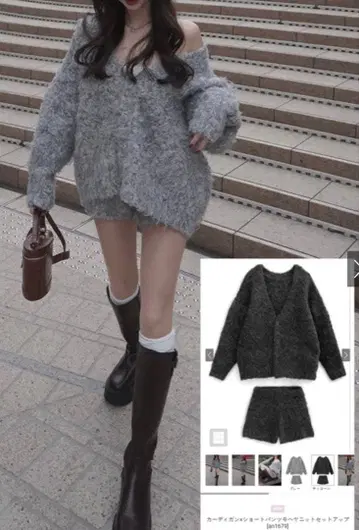 [ GRL ] 가디건 x 숏팬츠 모헤어 니트 셋업[an1679]