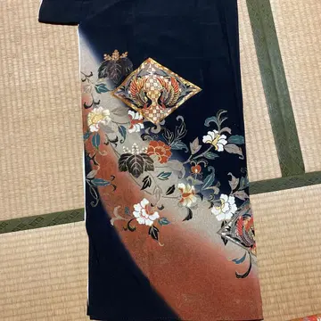 블랙 전통 예복 기모노 꽃무늬 봉황 디자인 기모노