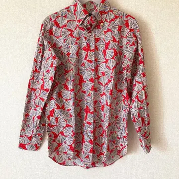 준맨 디자인 셔츠 부채 은행나무 일본풍 패턴 개성 레트로 레드 M