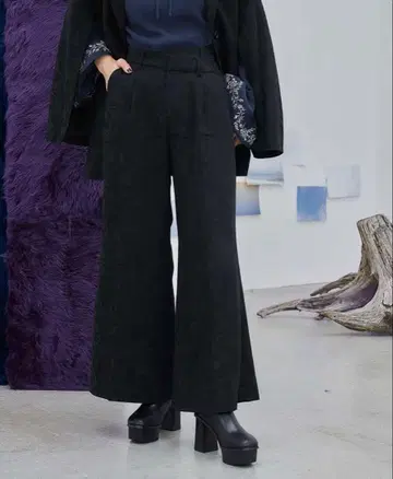 HARE 자카드 와이드 플레어 팬츠