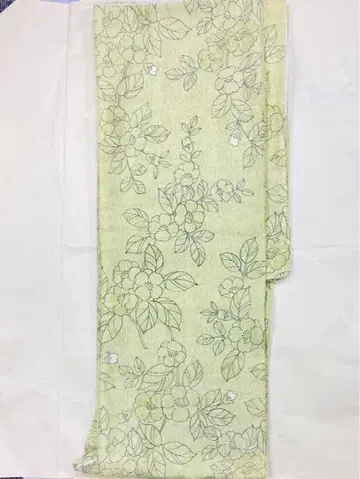 연한 녹색 꽃무늬 코몬 이중 기모노 L 사이즈