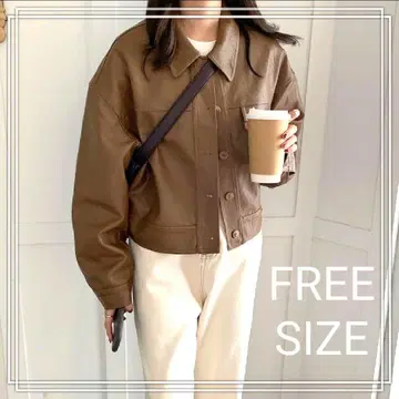 PU 인조 가죽 자켓 브라운 FREE 한국 스타일 브라운 가을 캐주얼