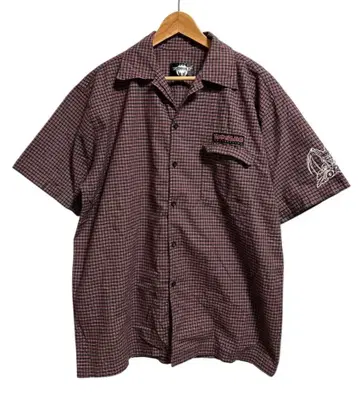 90s 빈티지 ZORLAC 조락 체크 반팔 셔츠 L 네이비 빨간색