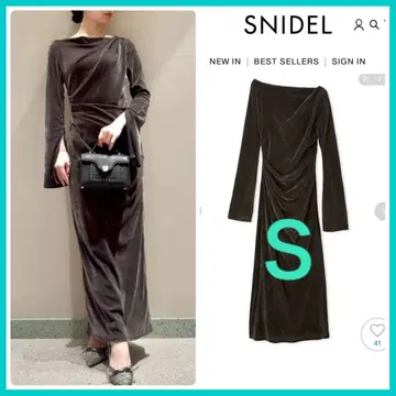 신상 새상품 SNIDEL 스나이델 플로키 벨로아 드레이프 드레스 DGRY