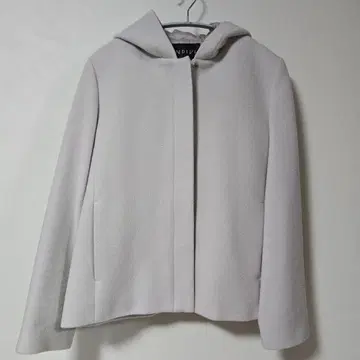 인디비 INDIVI 후드 부착 라이트 그레이 울 숏코트