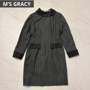 M'S GRACY 탈부착 카라 스트라이프 원피스