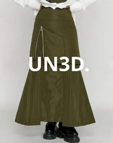 UN3D. 패디드 지퍼 레이어드 스커트 카키