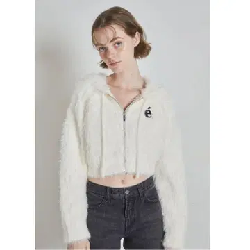 epine shaggy knit zipper hoodie ivory