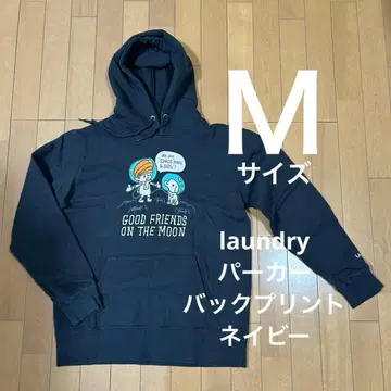 [ laundry ] 후드티 백 프린트 네이비 M 사이즈