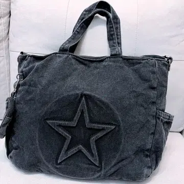 별 패턴 토트백 블랙 데님 원단