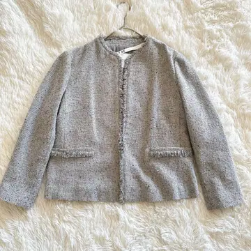 새상품급 투모로우랜드 트위드 노카라 자켓 40 세레모니