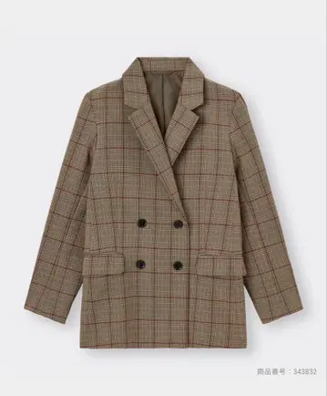 GU 더블 브레스트 테일러드 자켓 브라운 체크
