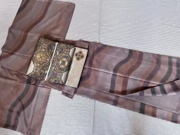 츠무기 이중 기모노 모던 새상품급 그레이~브라운 계열 순수 실크