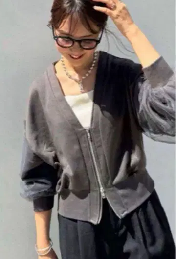 소매 튤 가디건 차콜 그레이 /fosie 같은 형태