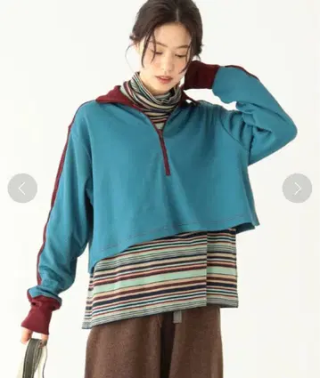 BEAMS BOY 라인 디테일 하프 지퍼 풀오버