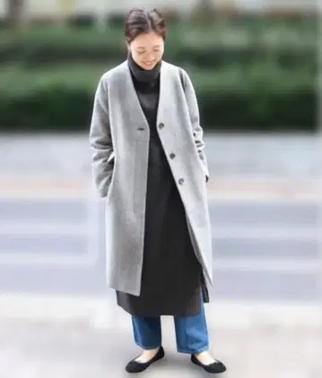 새상품급 슬로브 이에나 울 뉴잉글랜드 라무 노카라 코트 36