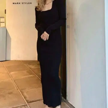 GYDA 2WAY 스퀘어 넥 니트 롱 원피스 블랙