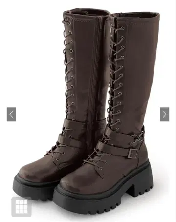 그레일 레이스업 벨트 통굽 롱 부츠[zr1406] 24cm 브라운