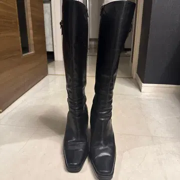 핑키&다이앤 블랙 가죽 하이힐 롱 부츠