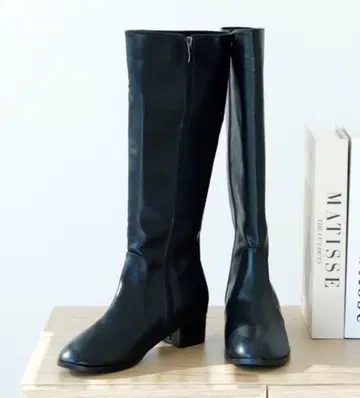 블랙 롱 부츠 합성 피혁 4cm 힐