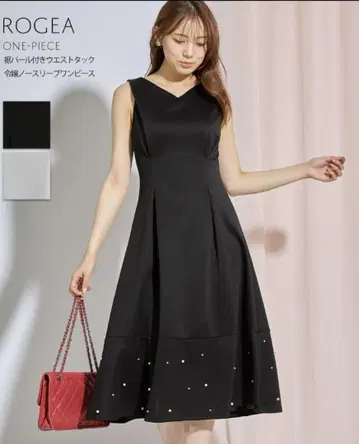 밑단 펄 장식 허리 턱 레이디 슬리브리스 원피스 블랙