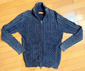 다크 블루 케이블 니트 가디건