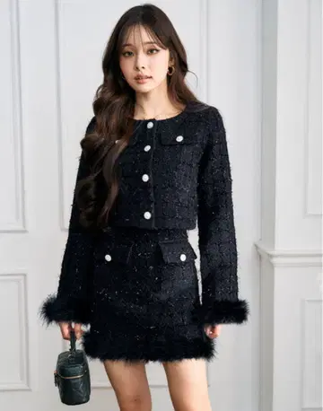 페더 트위드 자켓 x 인팬 안감 부착 스커트 셋업 GRL