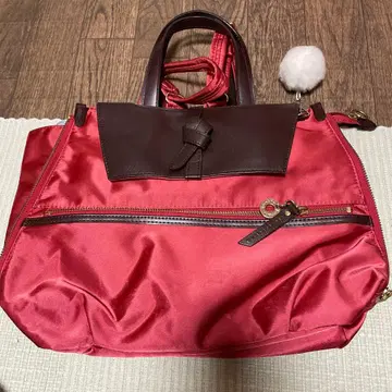 kanana 빨간색 나일론과 가죽 숄더백