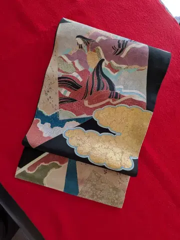 순수 실크 시오제 후쿠로 오비 와카와 우타요미