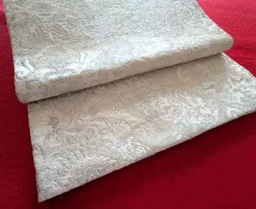 순수 실크 육통 후쿠로 오비 화이트 베이스에 은채 봉황